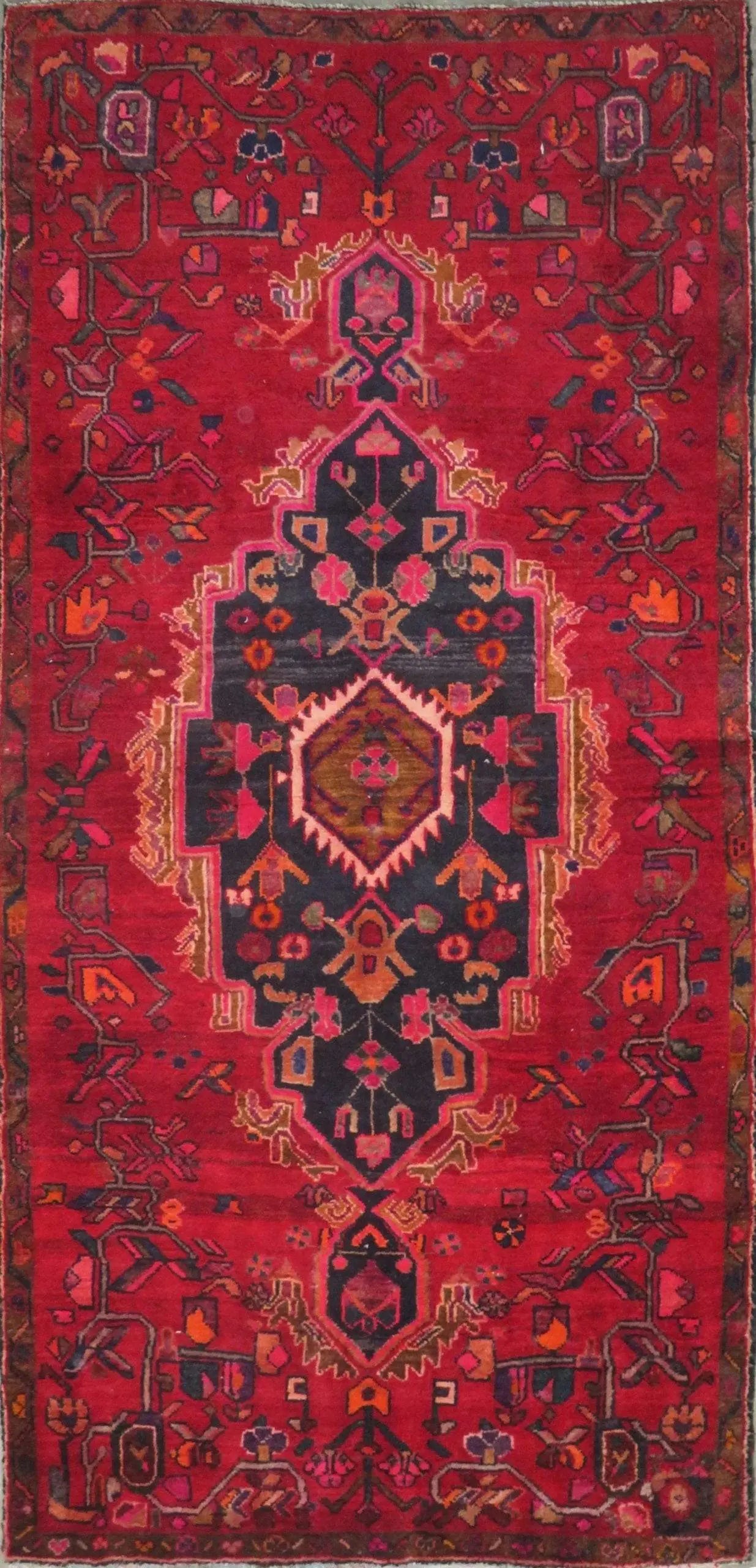 One Of The Kind Hand-Knotted Persian Wool Rug _ Luxurious Vintage Design, 4'10" x 4'0", Artisan Crafted